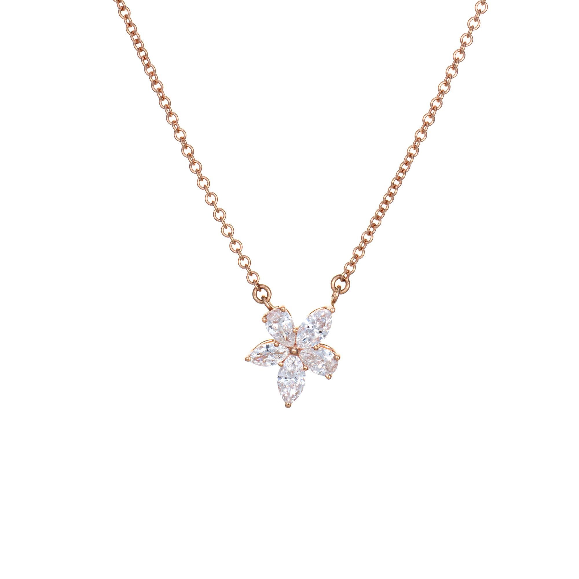 Mixed Cut Tiffany & Co Victoria Necklace Mixed Cluster 5 Diamond 18k Rose Gold Signed For Sale