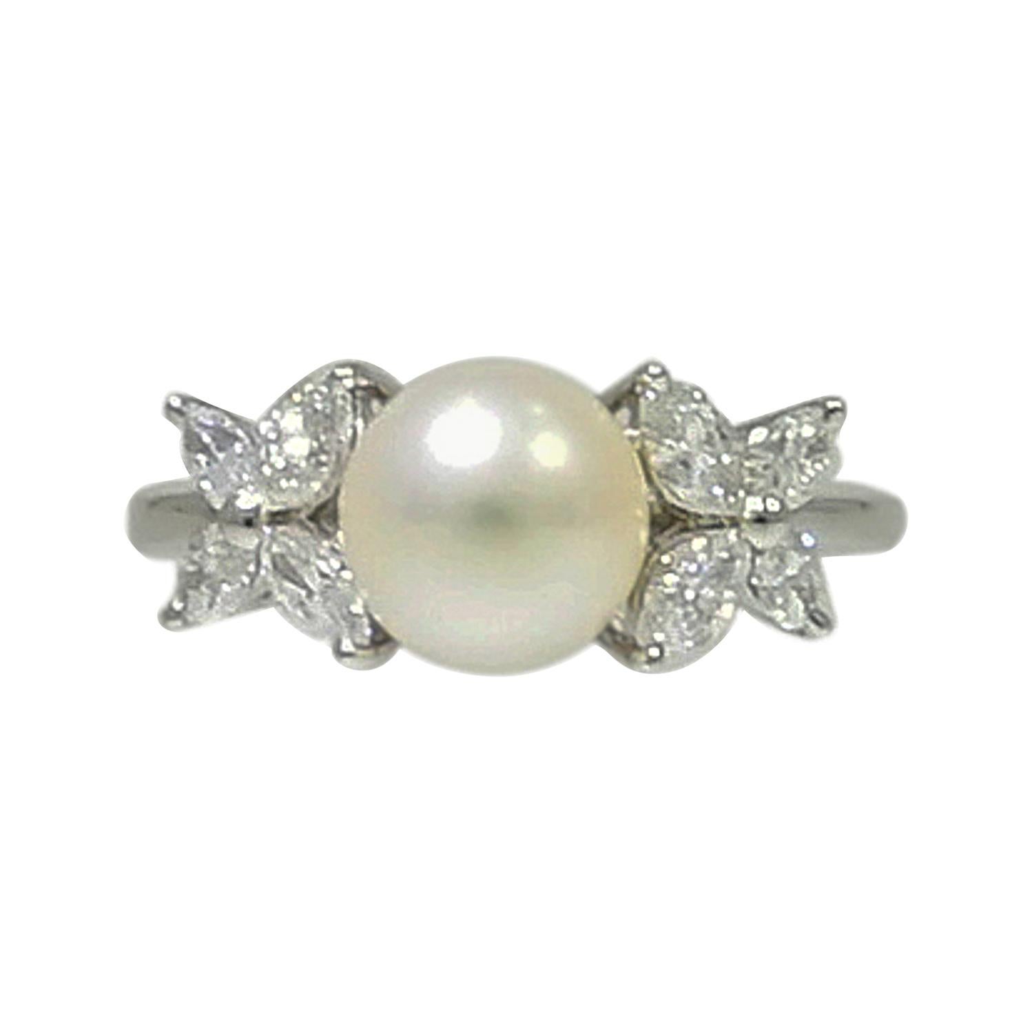 Tiffany & Co. Victoria Pearl and Diamond Platinum Ring