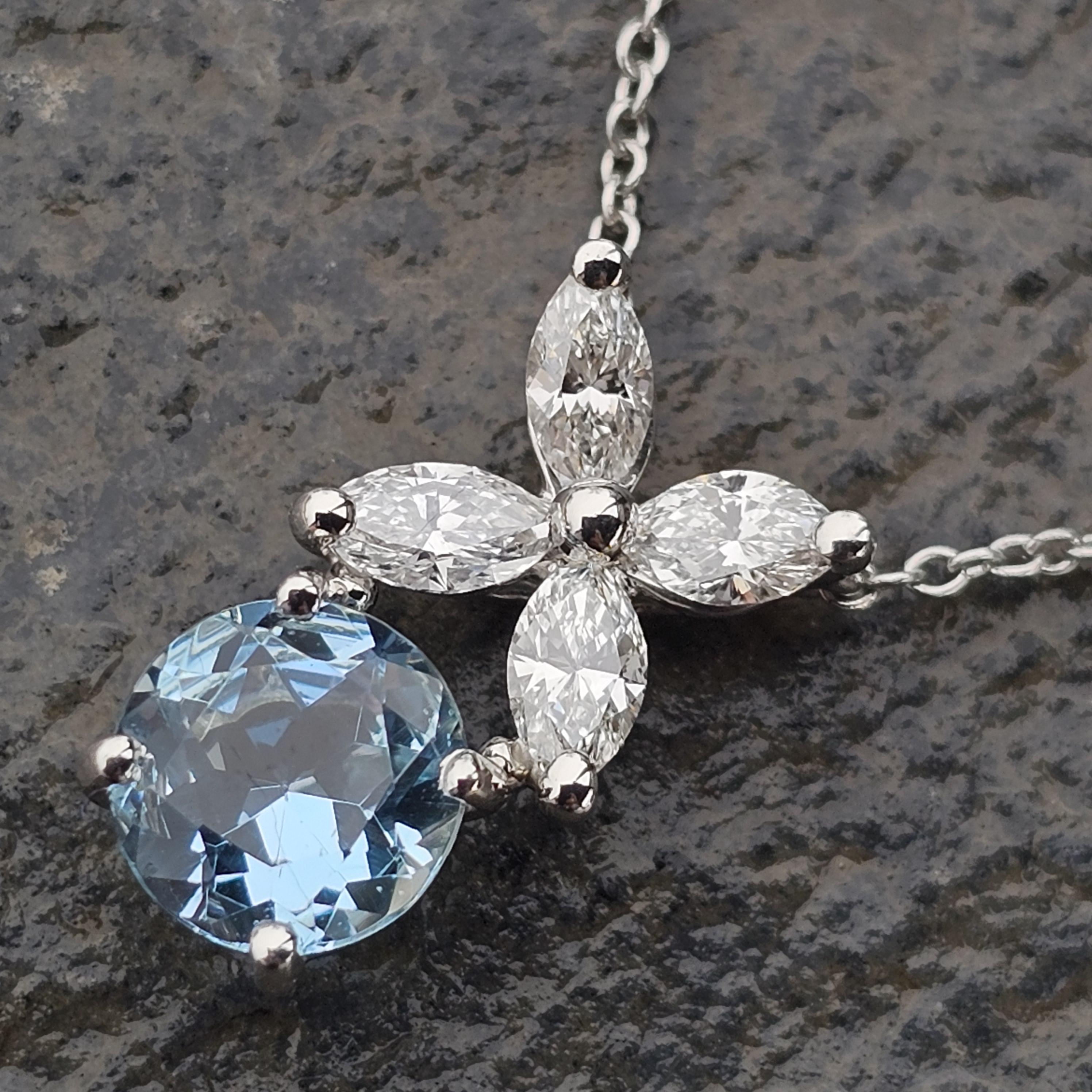 Tiffany & Co. Victoria Halskette mit Anhänger, Aquamarin Diamant Platin 16