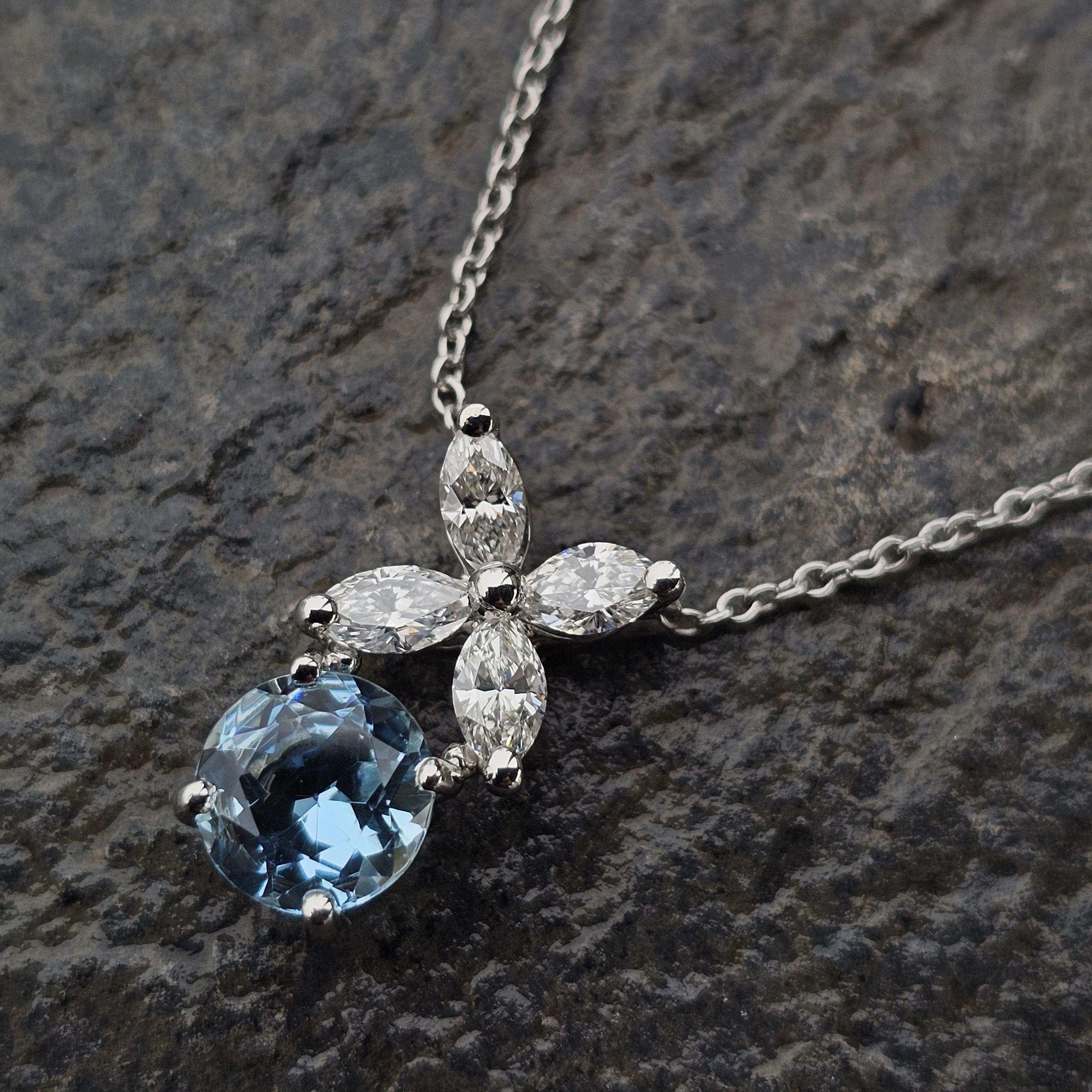 Tiffany & Co. Victoria Halskette mit Anhänger, Aquamarin Diamant Platin 16