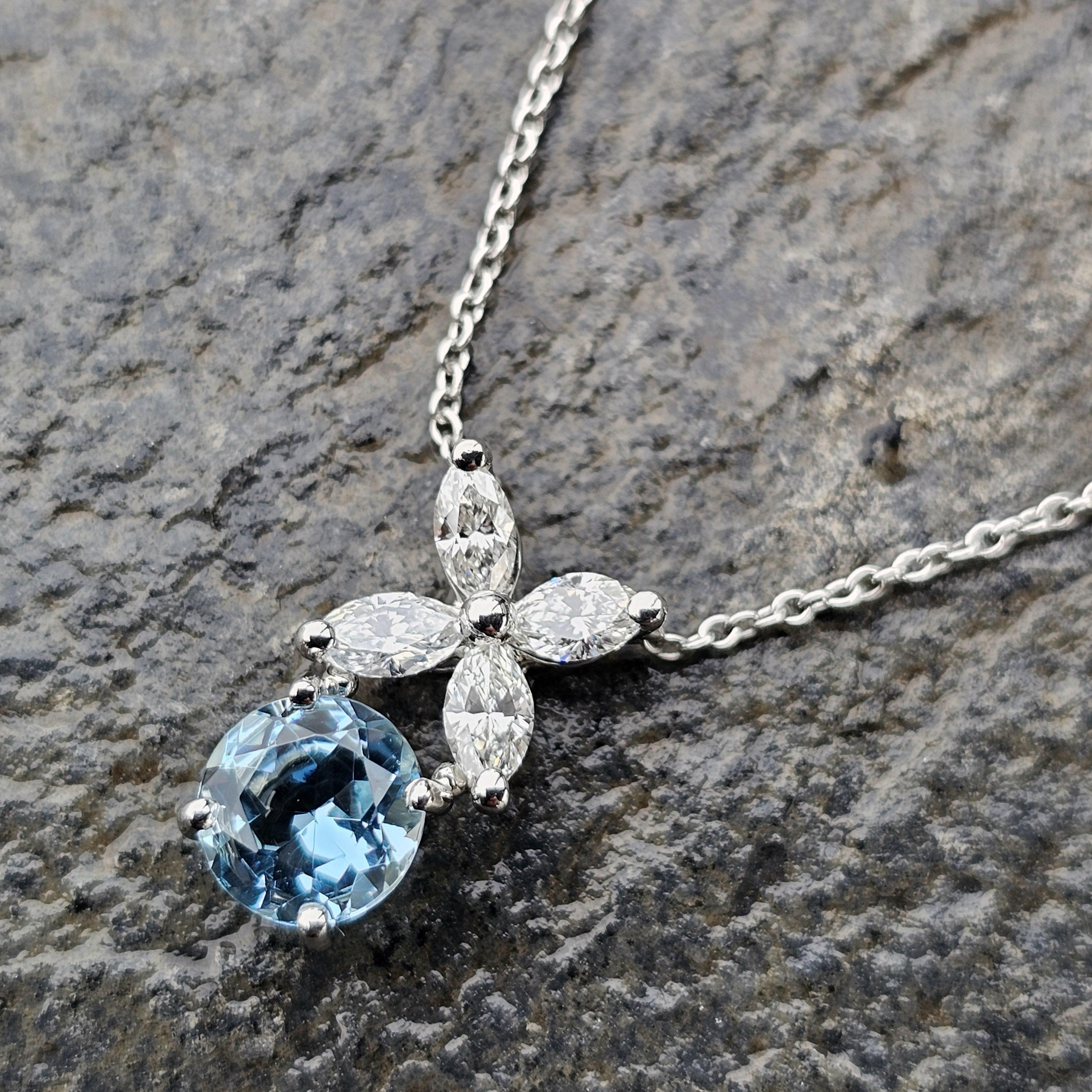 Tiffany & Co. Victoria Halskette mit Anhänger, Aquamarin Diamant Platin 16