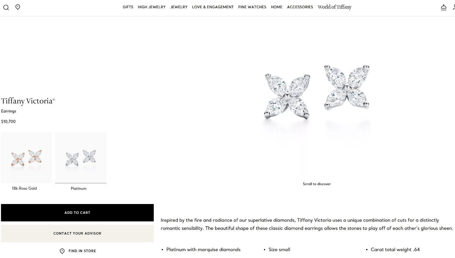 TIFFANY & Co. Orecchini Victoria in platino con diamanti da 0,64 carati in vendita 6