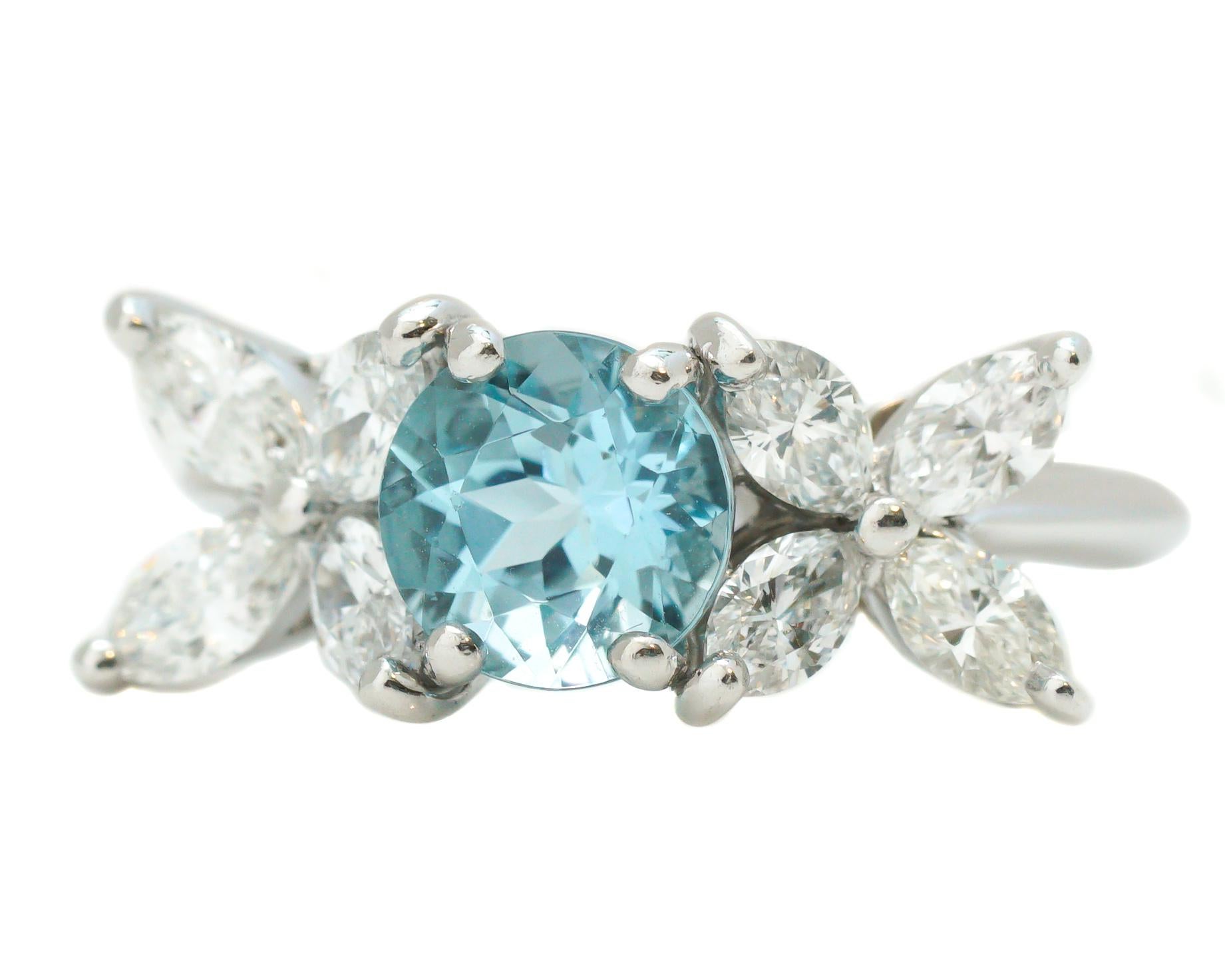 Contemporary Tiffany & Co. Victoria Platinum 1 Carat Aquamarine Diamond Ring