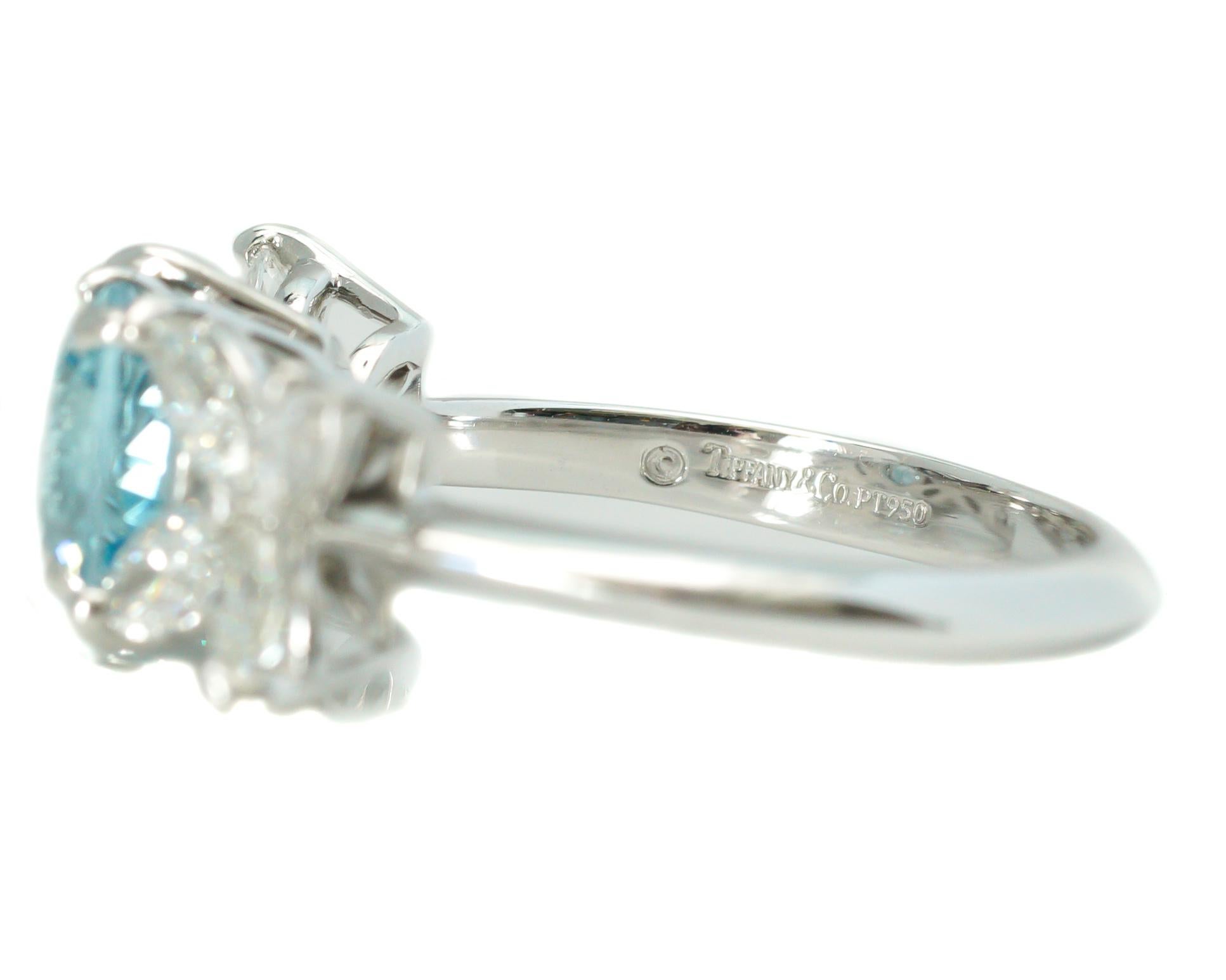 Round Cut Tiffany & Co. Victoria Platinum 1 Carat Aquamarine Diamond Ring