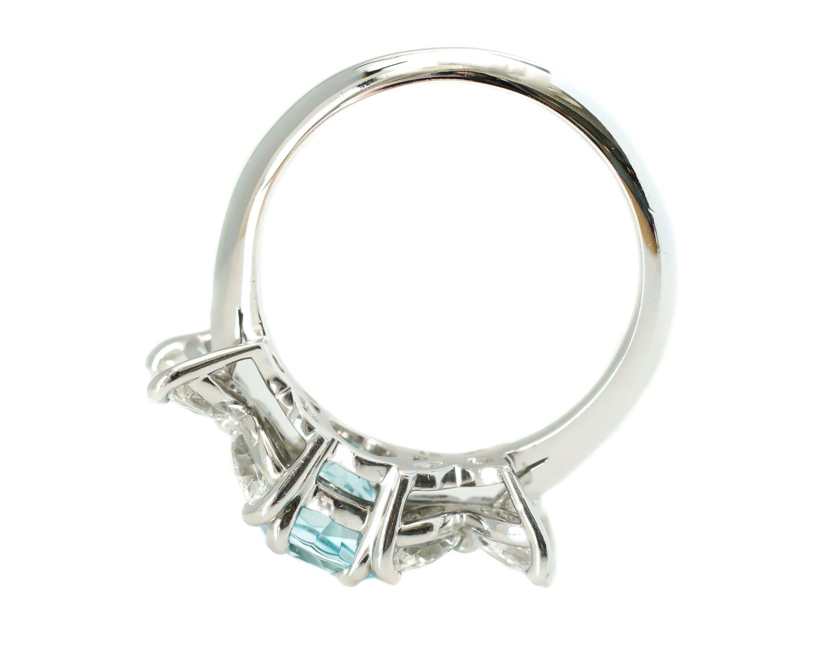 Tiffany & Co. Victoria Platinum 1 Carat Aquamarine Diamond Ring In Good Condition In Atlanta, GA