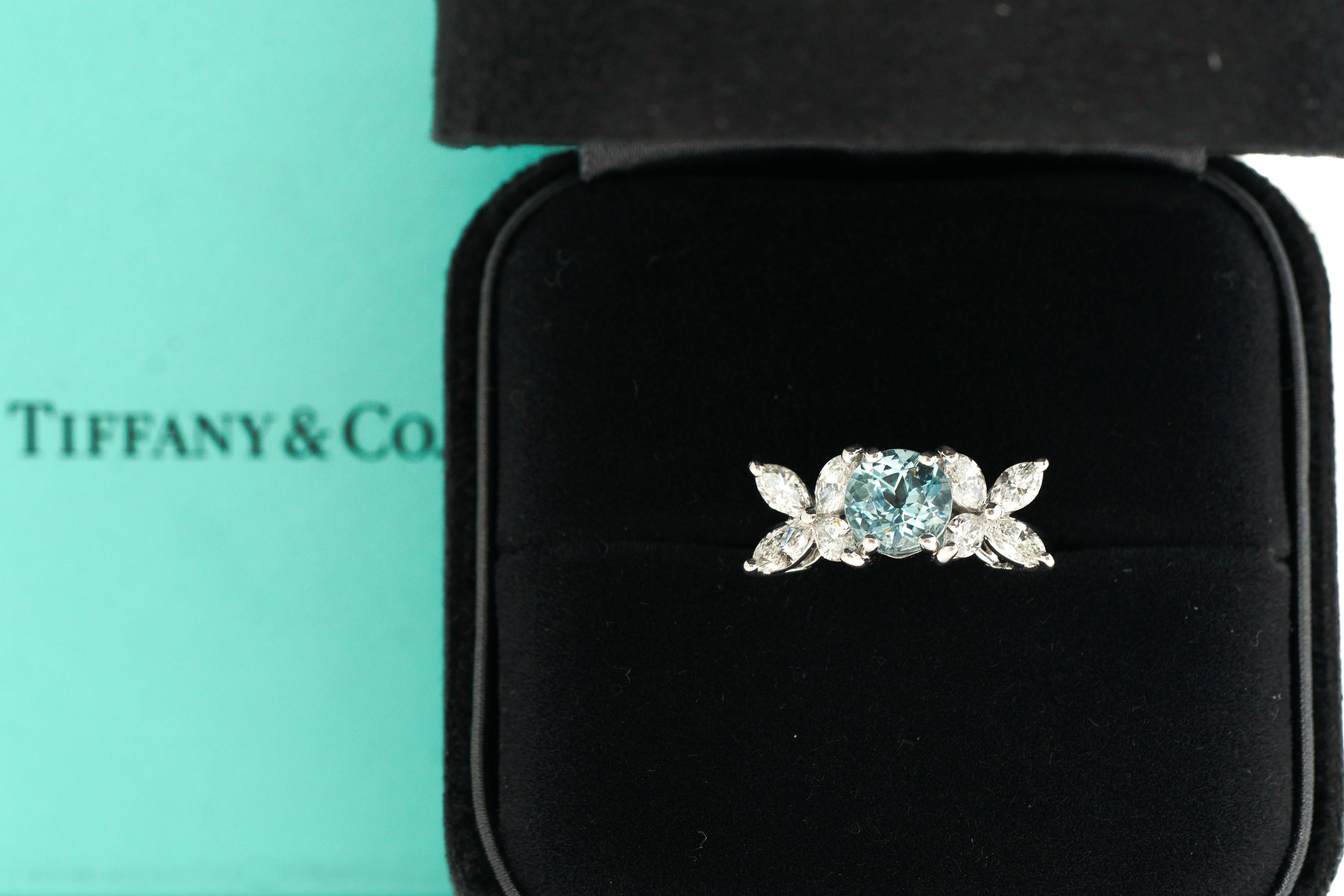 Women's Tiffany & Co. Victoria Platinum 1 Carat Aquamarine Diamond Ring
