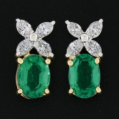Tiffany & Co. Victoria Platinum 18k Gold Oval Emerald Marquise Diamond Earrings