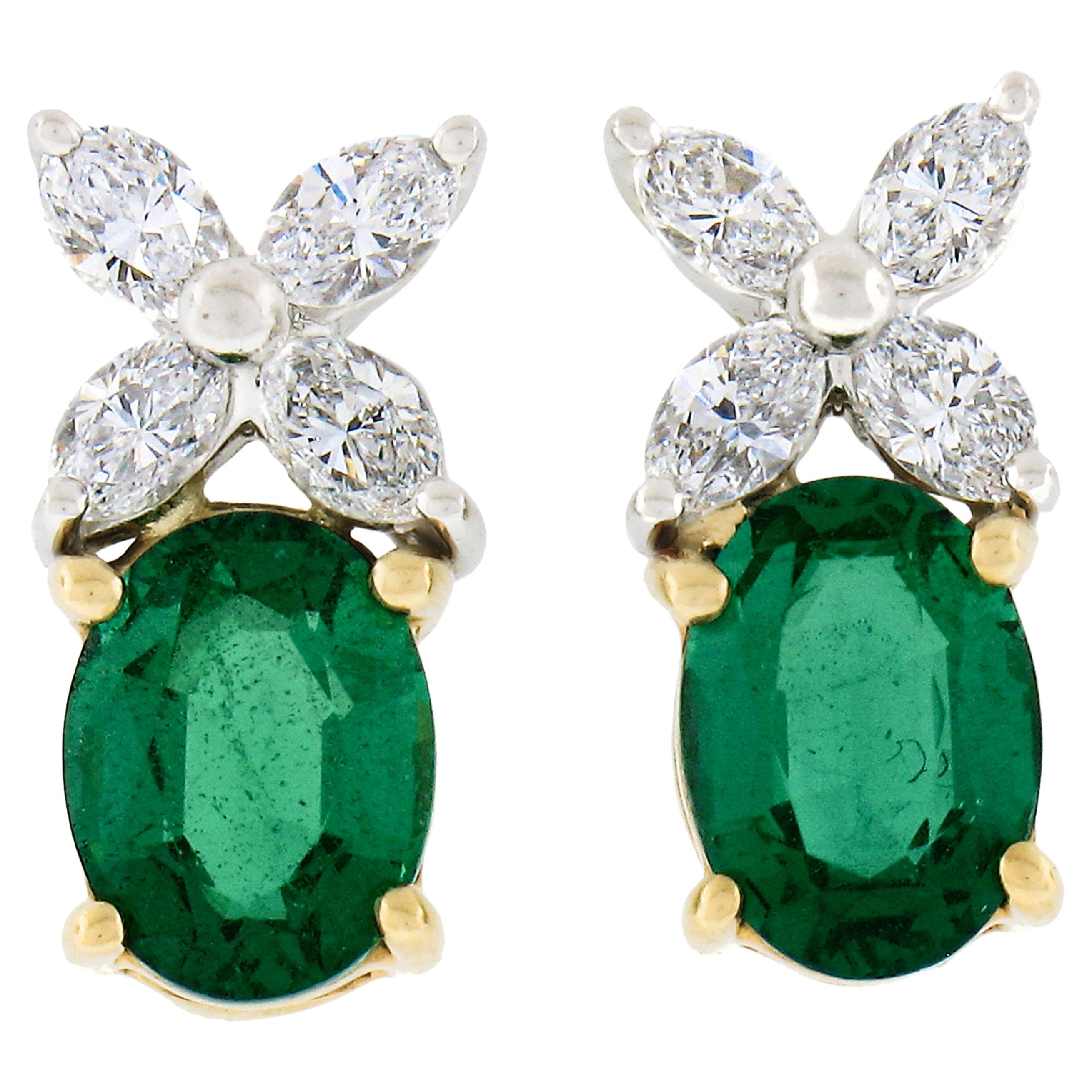 Tiffany & Co. Victoria Platinum 18k Gold Oval Emerald Marquise Diamond Earrings