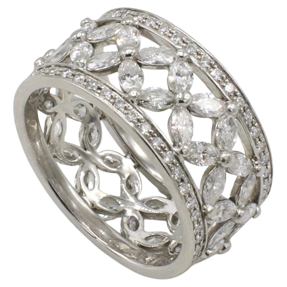 Tiffany & Co. Victoria Platinum 2.34 Carat Natural Diamond Band Ring 
Metal: Platinum
Weight: 7.28 grams
Diamonds: 2.34 CTW marquise & round natural diamonds D-F VVS
Width: 10mm
Size: 6.5 (US)
Signed: ©Tiffany & Co. Pt950
Retail: $28,700 USD
SKU