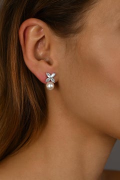 Tiffany & Co. Victoria Platinum Akoya Pearl & Marquise Diamond Earrings