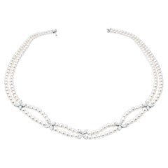 Tiffany & Co. Victoria Platinum Diamond and Double Pearl Necklace
