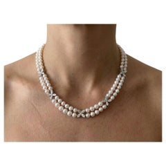 Tiffany 
Co. Victoria Platinum Diamond and Double Pearl Necklace