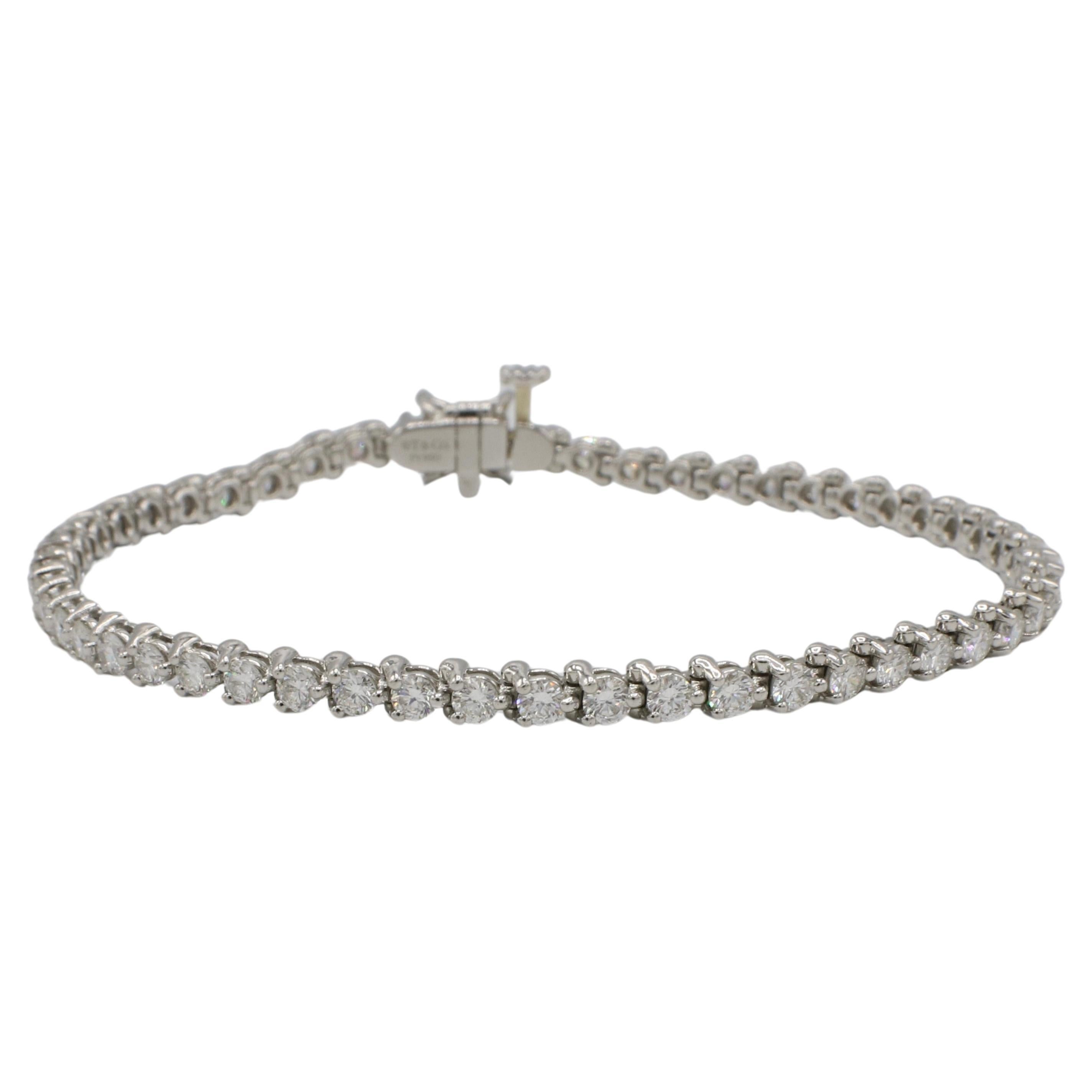 Round Cut Tiffany & Co. Victoria Platinum Natural 2.90 Carat Tennis Line Bracelet