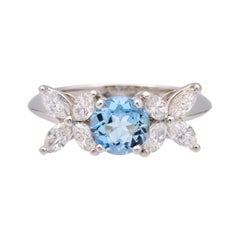 Tiffany & Co. Victoria Ring Platinum 2 ct total Aquamarine + Marquise Diamonds