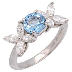 Tiffany & Co. Anello Victoria in platino 2 carati totali di acquamarina + diamanti marquise