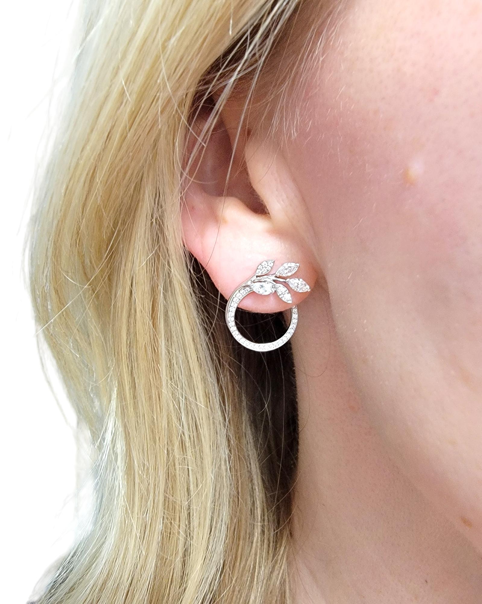 Tiffany & Co. Victoria Round and Marquise Diamond Vine Circle Platinum Earrings For Sale 7