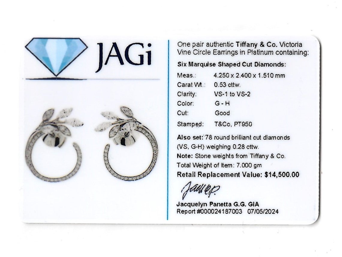Tiffany & Co. Victoria Round and Marquise Diamond Vine Circle Platinum Earrings For Sale 8