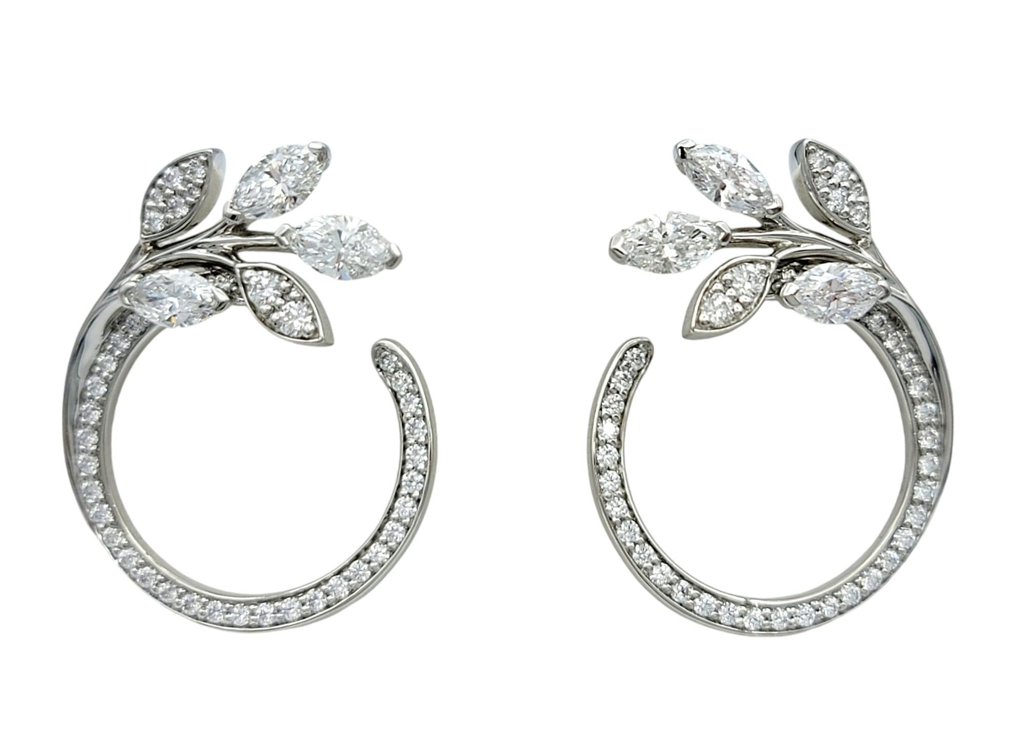 Contemporary Tiffany & Co. Victoria Round and Marquise Diamond Vine Circle Platinum Earrings For Sale