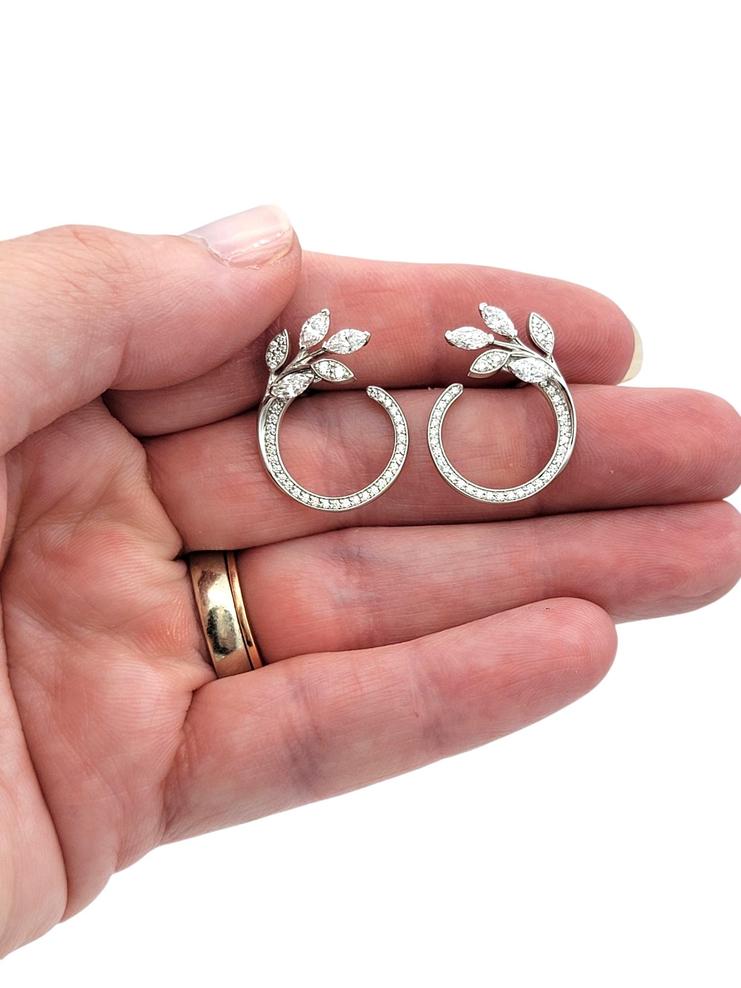 Tiffany & Co. Victoria Round and Marquise Diamond Vine Circle Platinum Earrings For Sale 3
