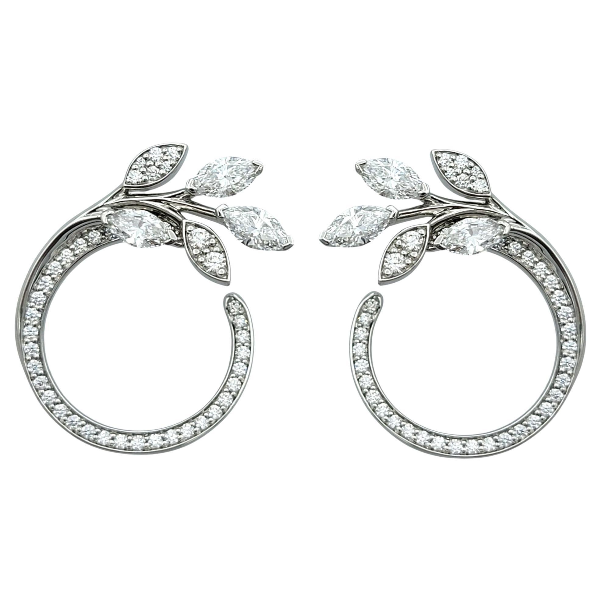Tiffany & Co. Victoria Round and Marquise Diamond Vine Circle Platinum Earrings