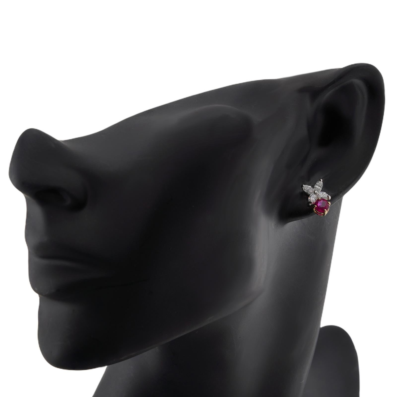 Women's TIFFANY & CO. Victoria Burma Ruby Diamond Platinum Earrings.GIA For Sale