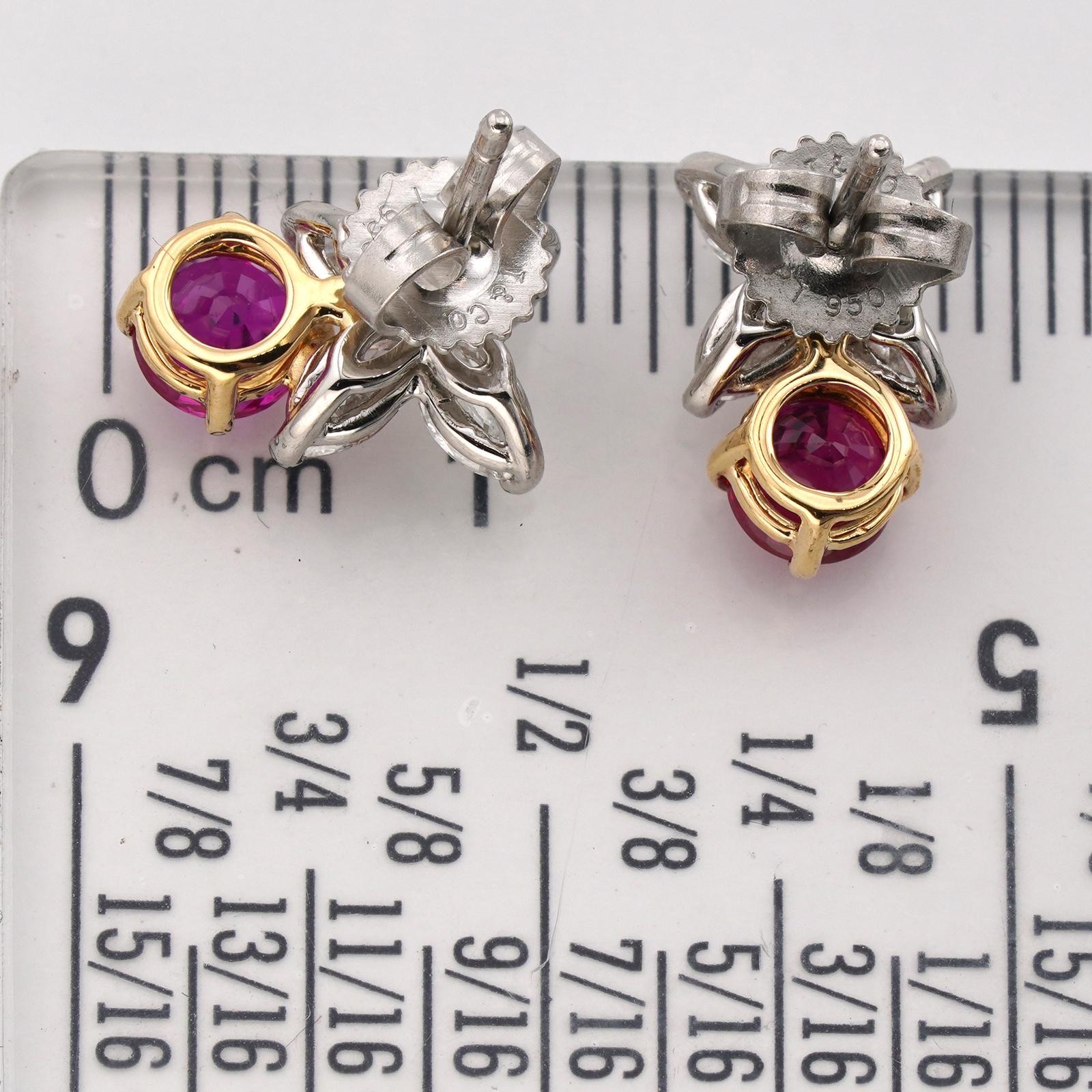TIFFANY & CO. Victoria Burma Ruby Diamond Platinum Earrings.GIA For Sale 2