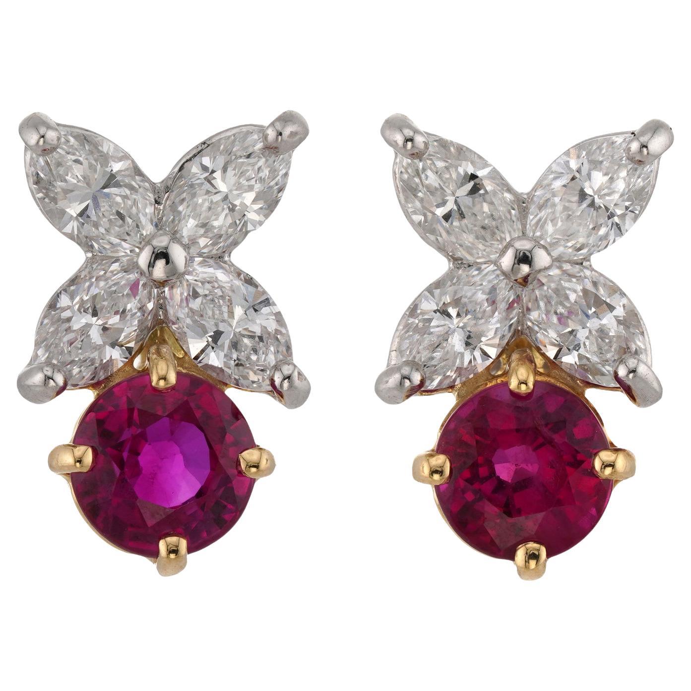 TIFFANY & CO. Viktorianische Burma-Rubin-Diamant-Platin-Ohrringe.GIA