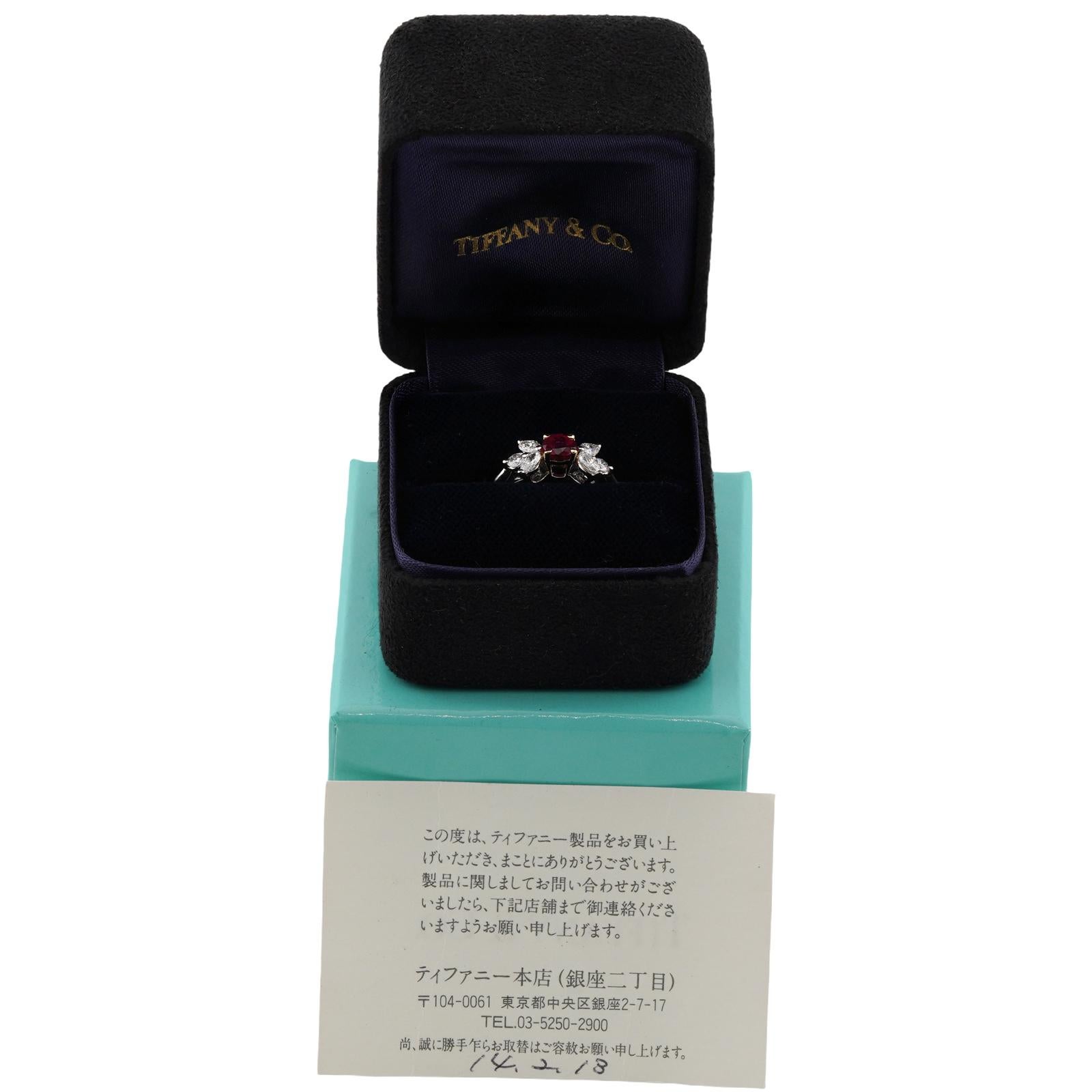 Marquise Cut TIFFANY & CO. Victoria Ruby Diamond Platinum Ring 51 For Sale
