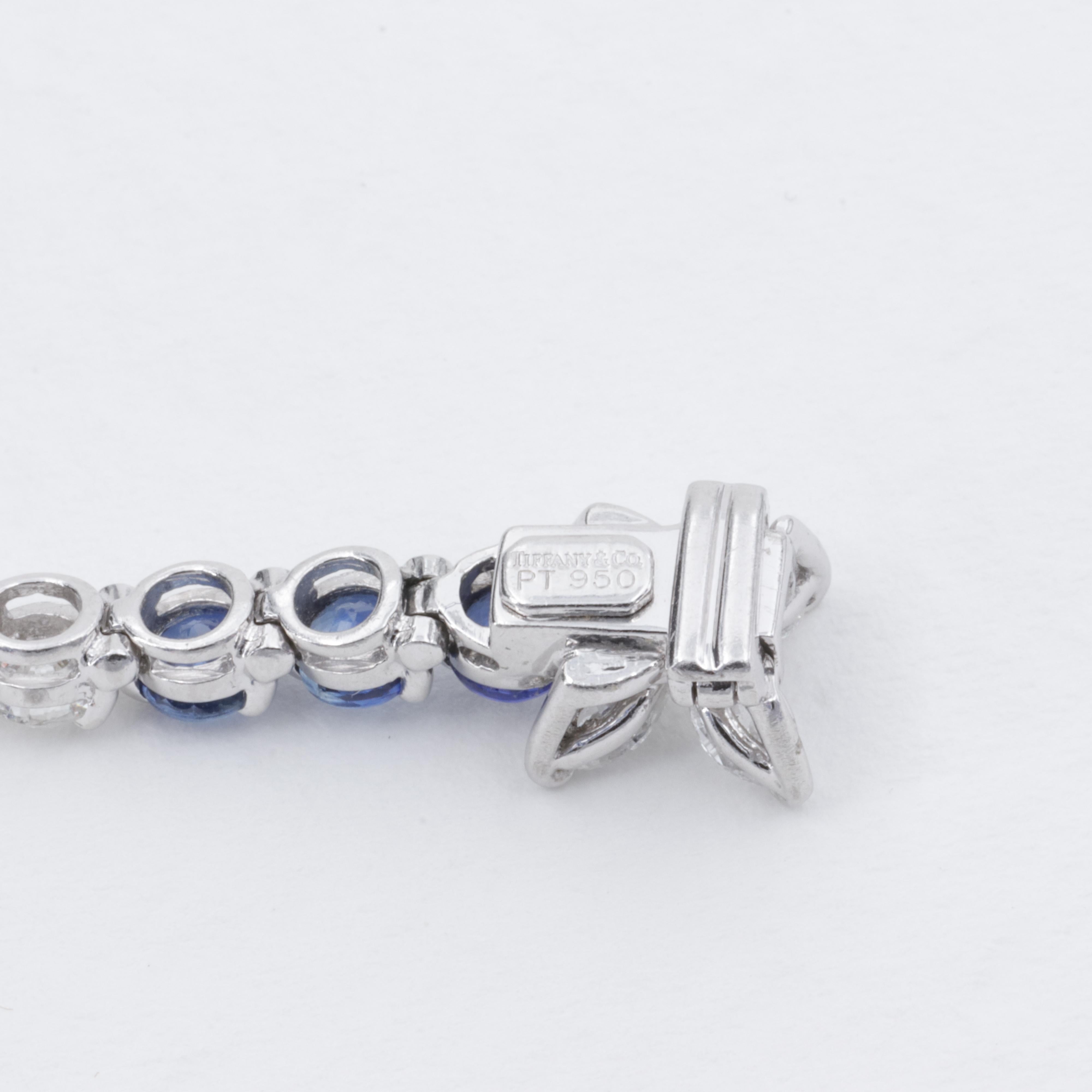 Taille ronde Tiffany & Co. Bracelet victorien en platine avec saphirs et diamants 