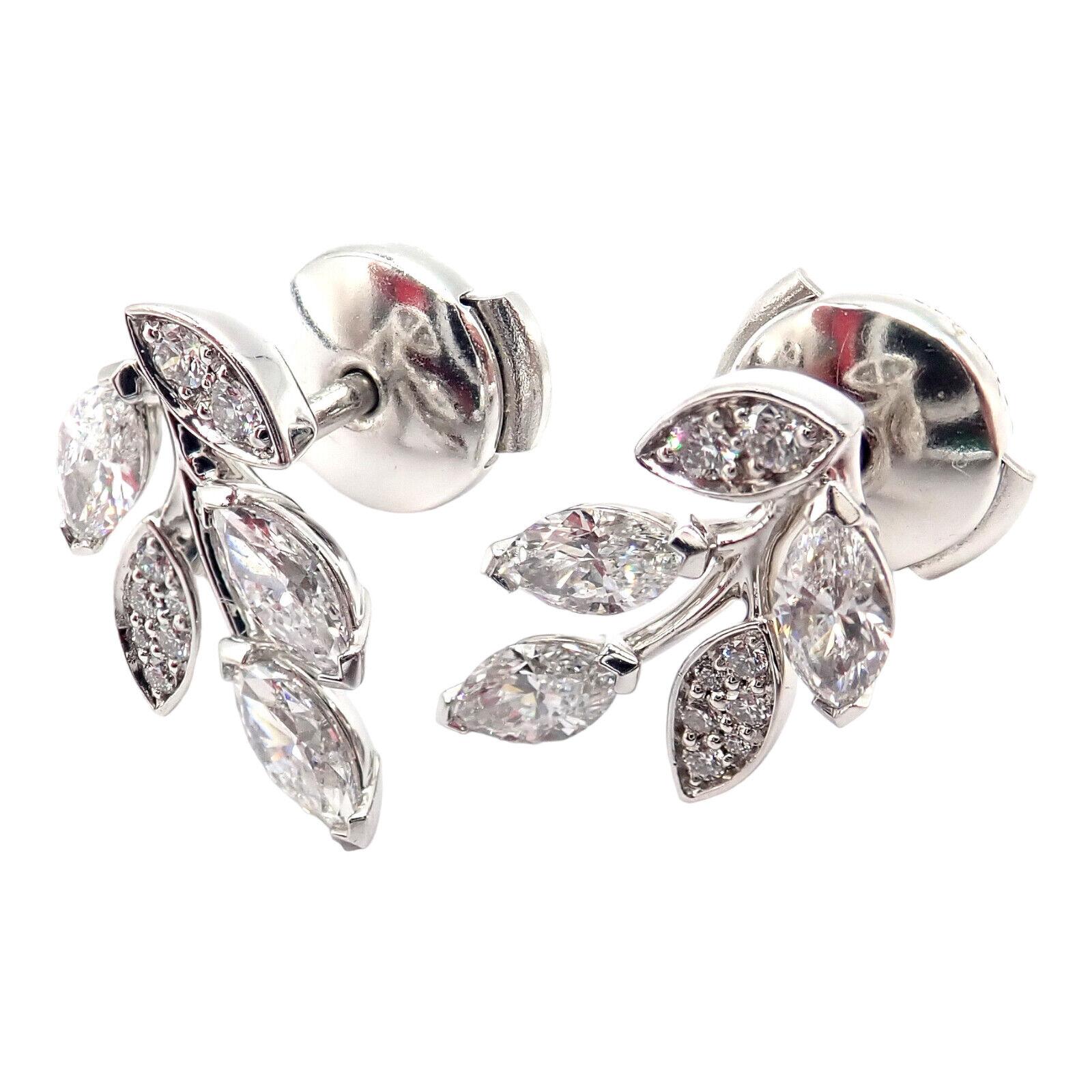 Platinum Victoria Vine Diamond  Small Earrings by Tiffany & Co. 
With round brilliant cut diamonds and marque cut diamonds VS1 clarity, E color total weight approximately .64ct
Authentic Tiffany & Co's Victoria Vine earrings, artfully crafted in