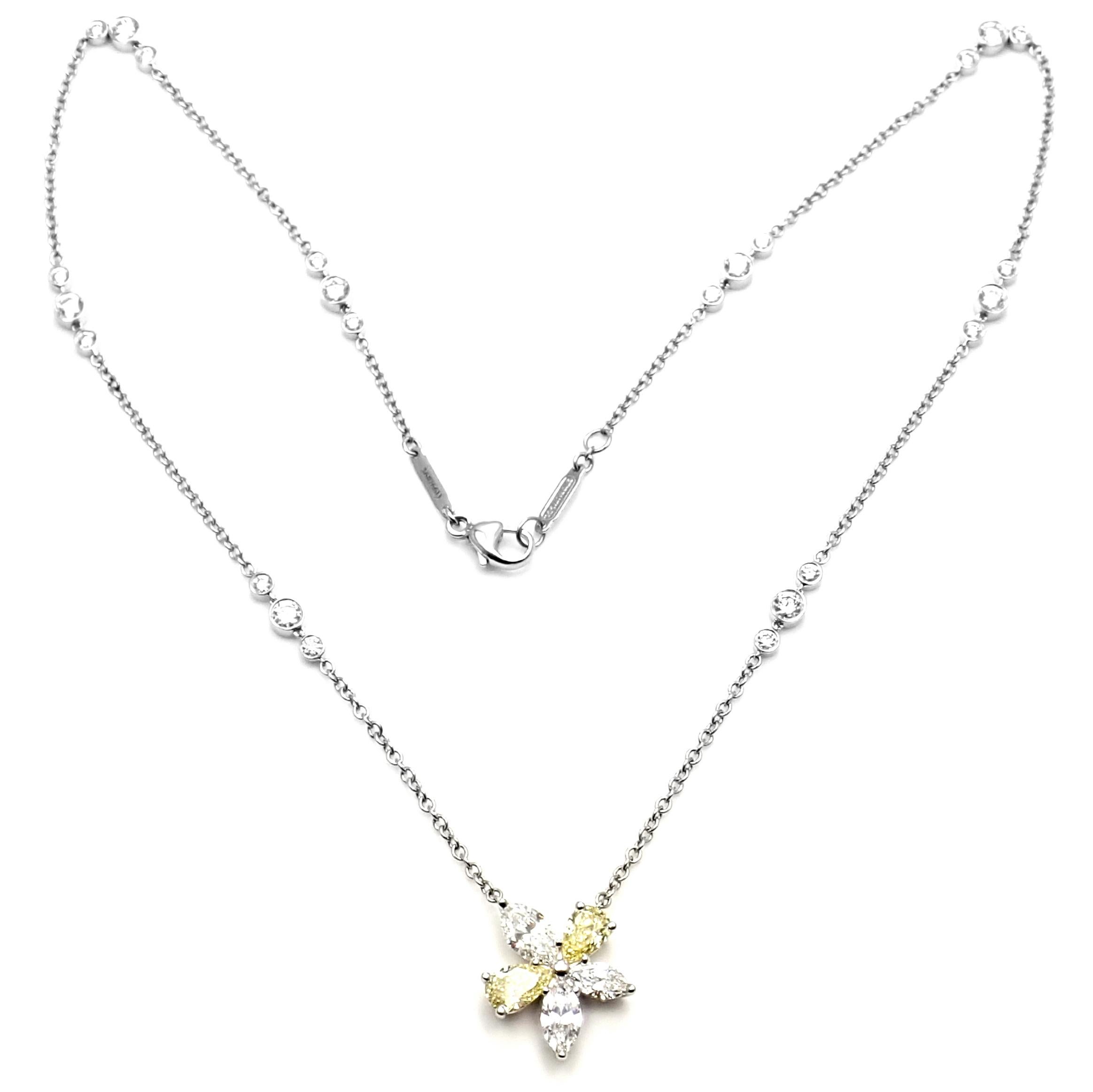 Tiffany & Co. Victoria Yellow and White Diamond Platinum Pendant Necklace 6