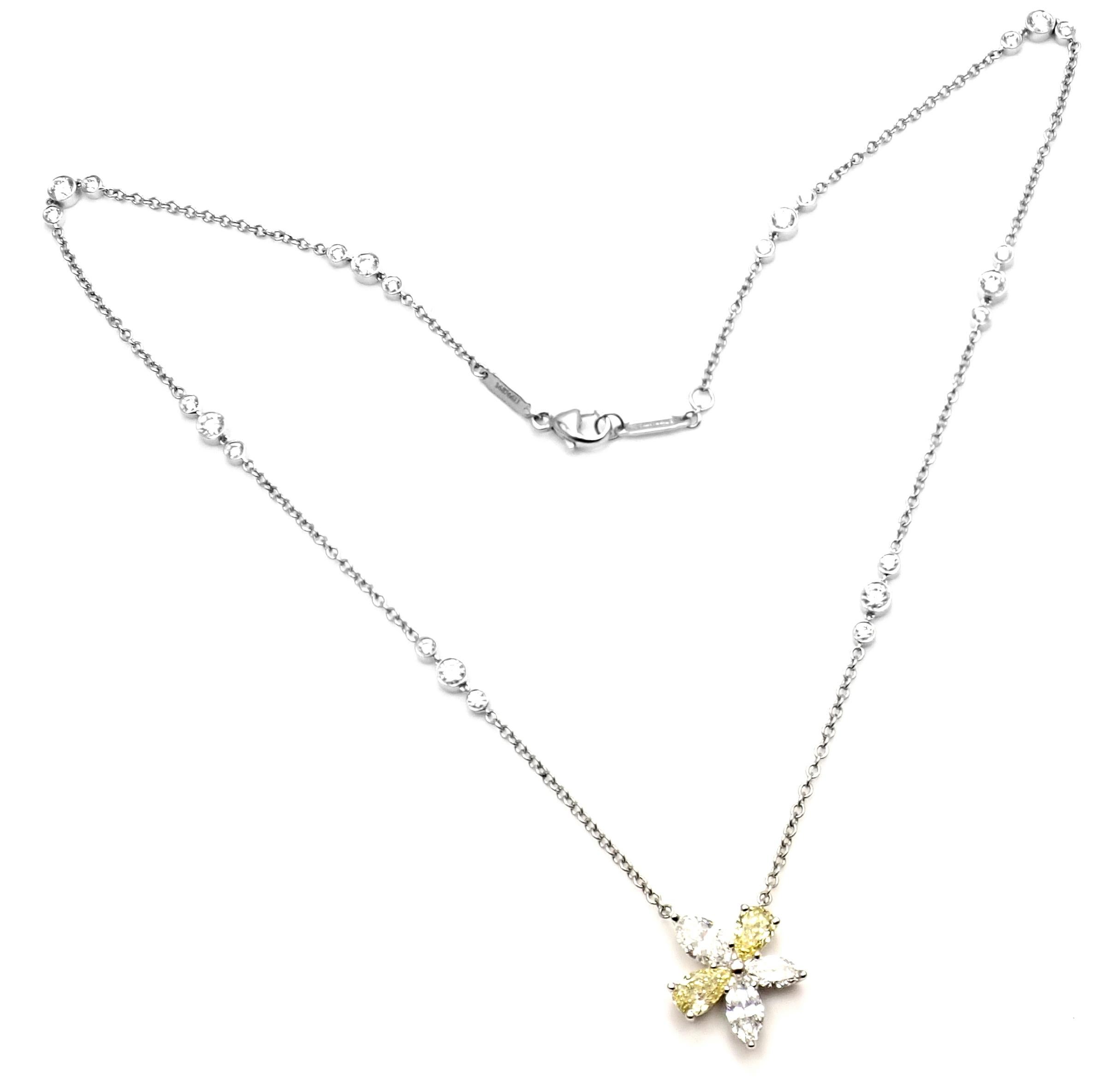 Tiffany & Co. Victoria Yellow and White Diamond Platinum Pendant Necklace In Excellent Condition In Southampton, PA