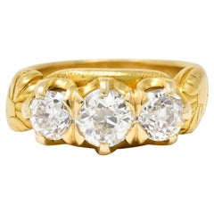 Vintage Tiffany & Co Victorian 1.40 Carats Diamond 18 Karat Yellow Gold Three Stone Ring