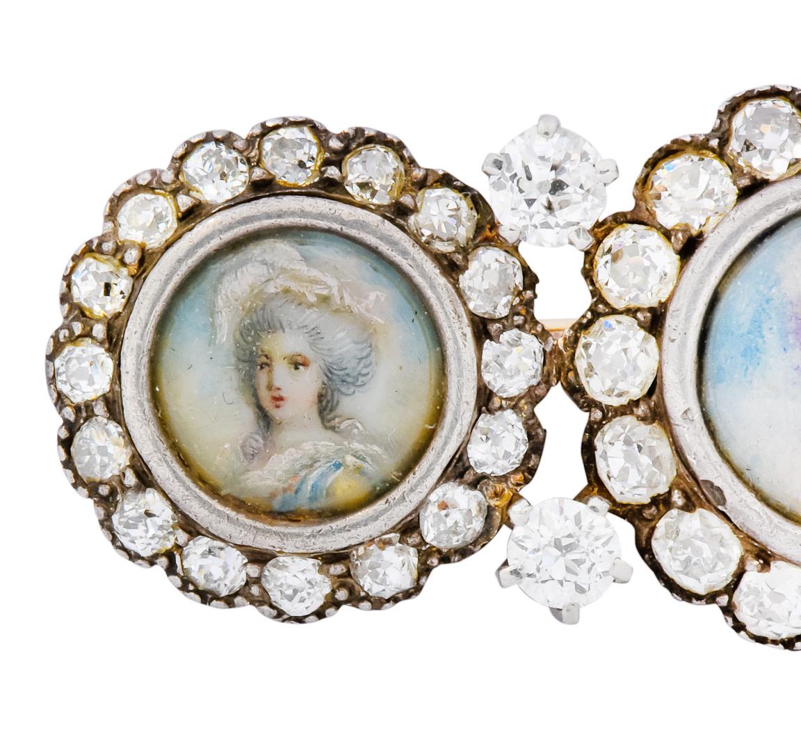Women's or Men's Tiffany & Co. Victorian 1.95 Carat Diamond 14 Karat Gold Silver Painted Brooch