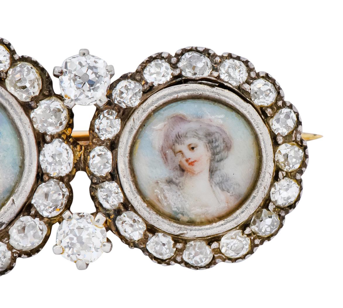 Tiffany & Co. Victorian 1.95 Carat Diamond 14 Karat Gold Silver Painted Brooch 2