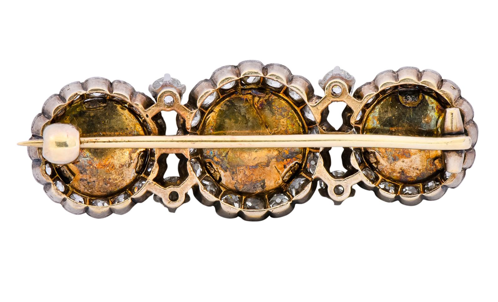 Tiffany & Co. Victorian 1.95 Carat Diamond 14 Karat Gold Silver Painted Brooch 3