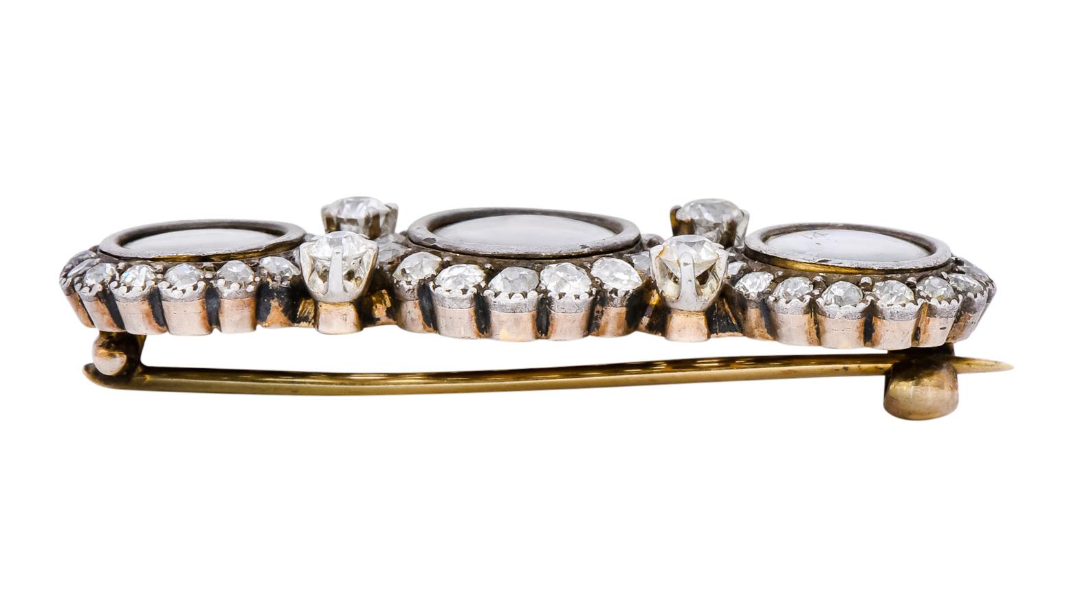 Tiffany & Co. Victorian 1.95 Carat Diamond 14 Karat Gold Silver Painted Brooch 5