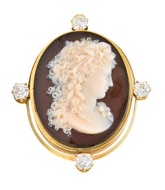 Tiffany & Co. Victorian 2.00 Carat Diamond Hardstone Cameo Pendant or Brooch