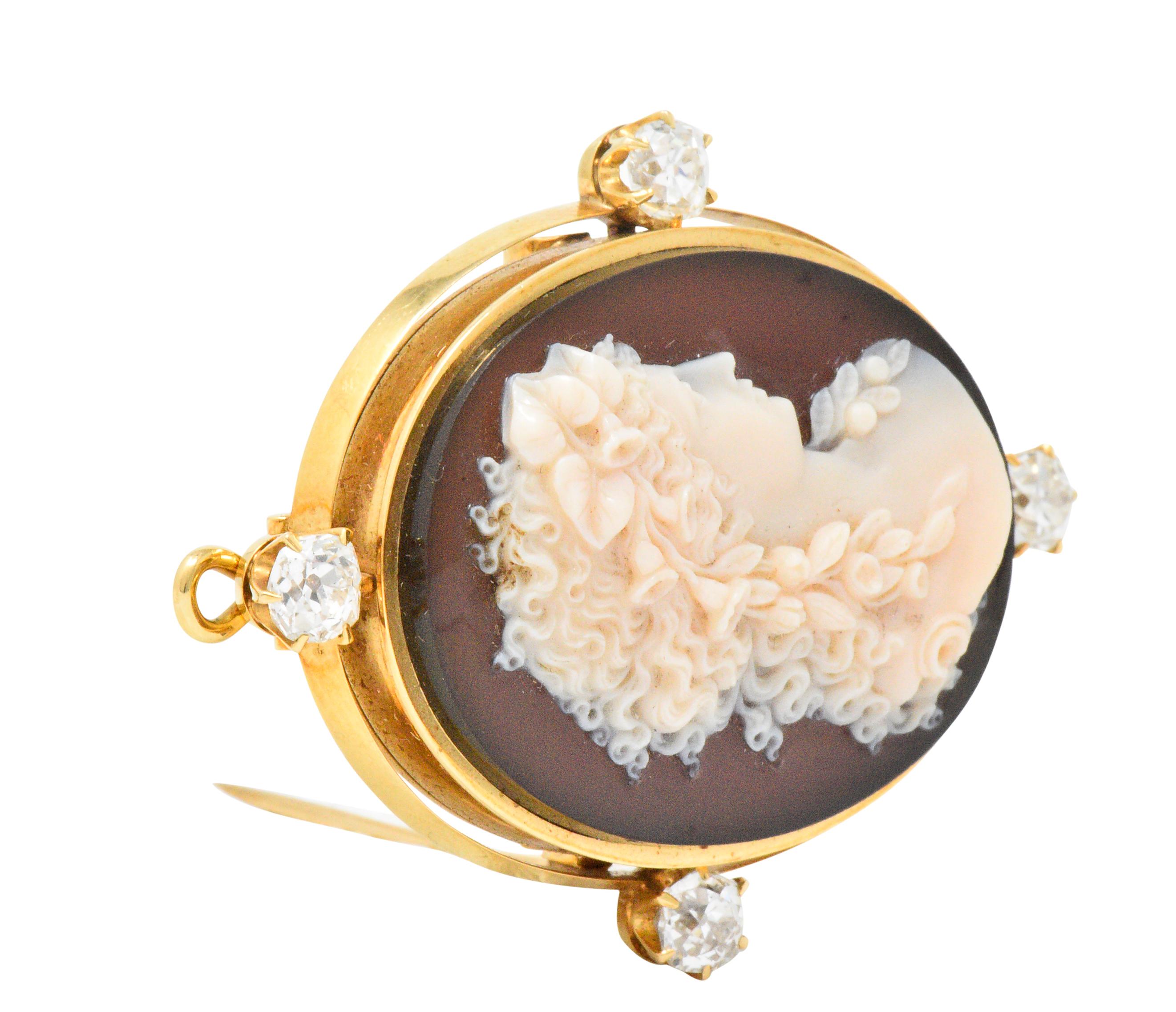 Old Mine Cut Tiffany & Co. Victorian 2.00 Carat Diamond Hardstone Cameo Pendant or Brooch
