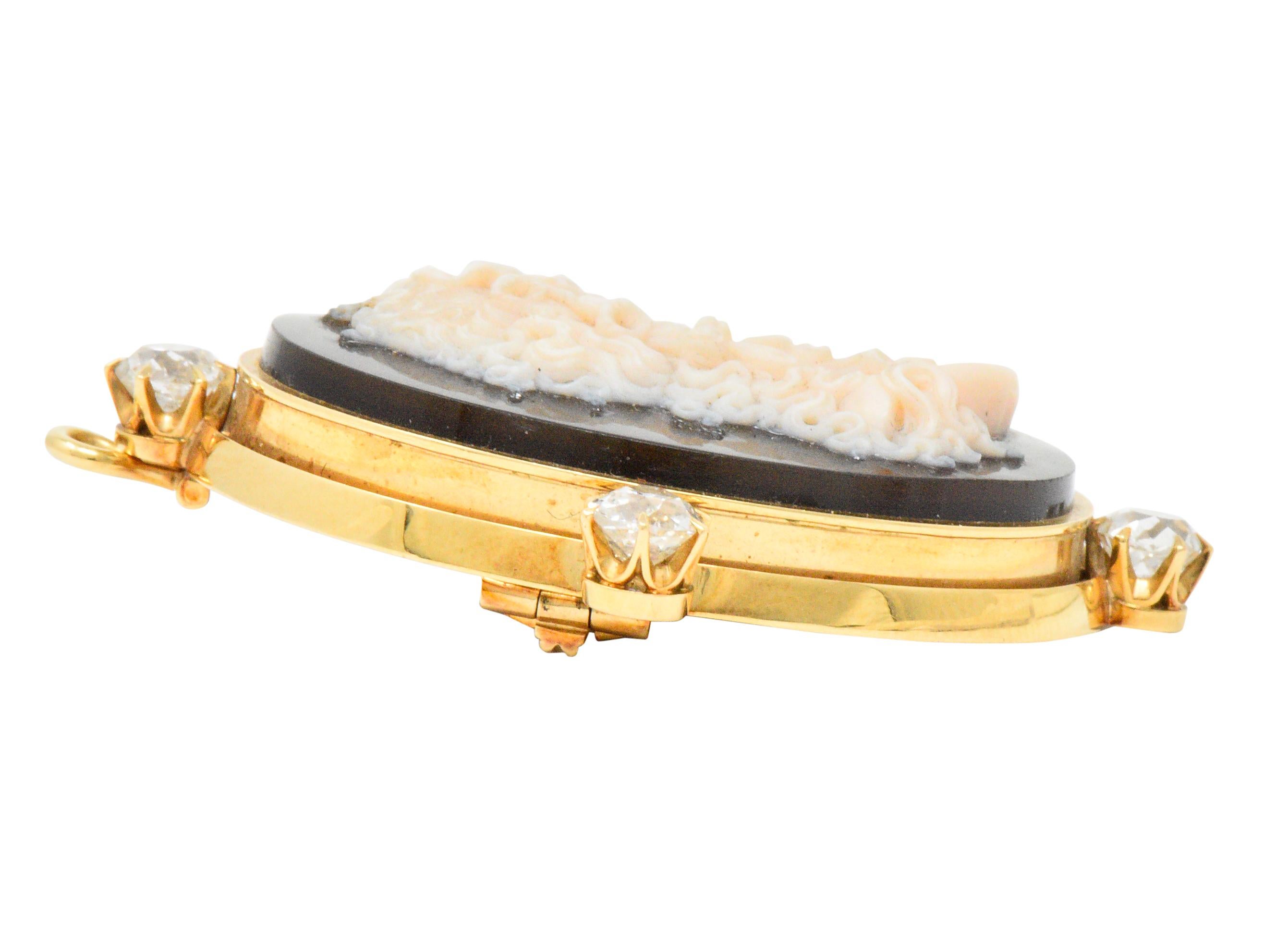 Tiffany & Co. Victorian 2.00 Carat Diamond Hardstone Cameo Pendant or Brooch In Excellent Condition In Philadelphia, PA