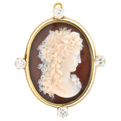 Antique Tiffany & Co. Victorian 2.00 Carat Diamond Hardstone Cameo Pendant or Brooch