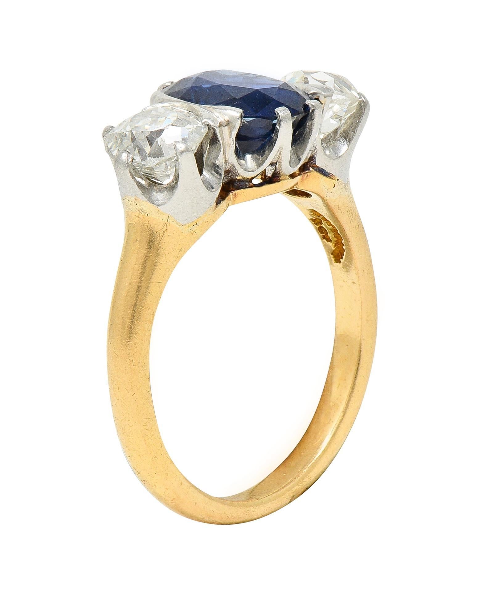Tiffany & Co. Victorian 2.48 CTW Sapphire Diamond Platinum 18 Karat Ring GIA For Sale 2