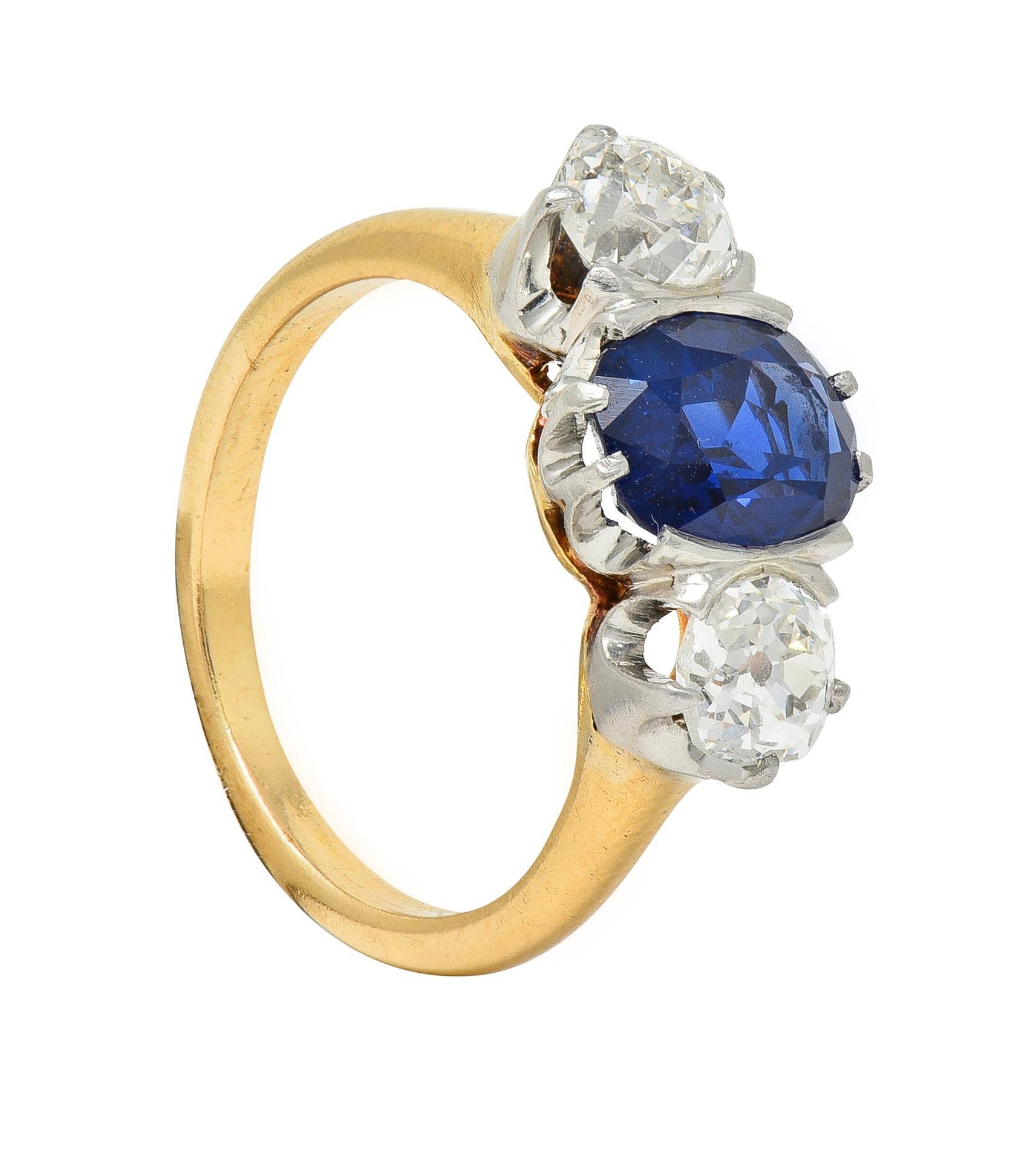 Tiffany & Co. Victorian 2.48 CTW Sapphire Diamond Platinum 18 Karat Ring GIA For Sale 3
