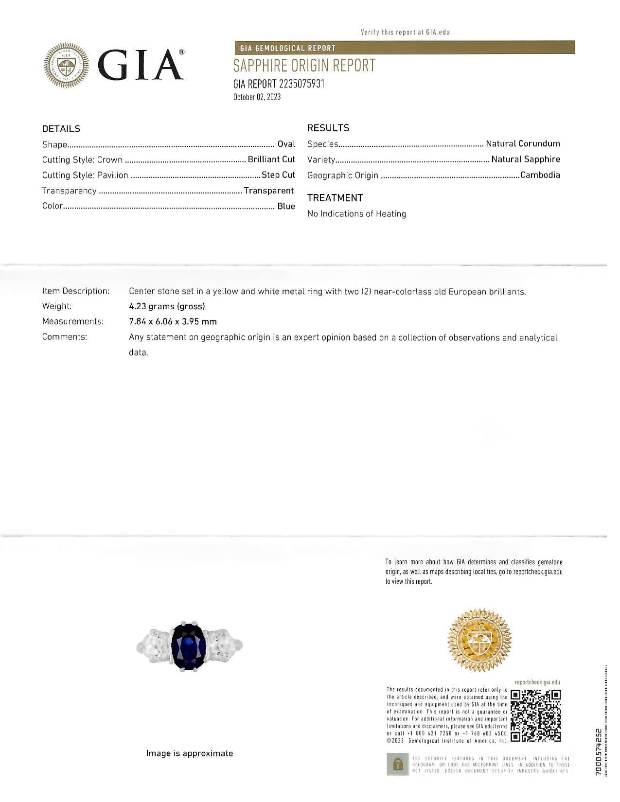 Tiffany & Co. Victorian 2.48 CTW Sapphire Diamond Platinum 18 Karat Ring GIA For Sale 7