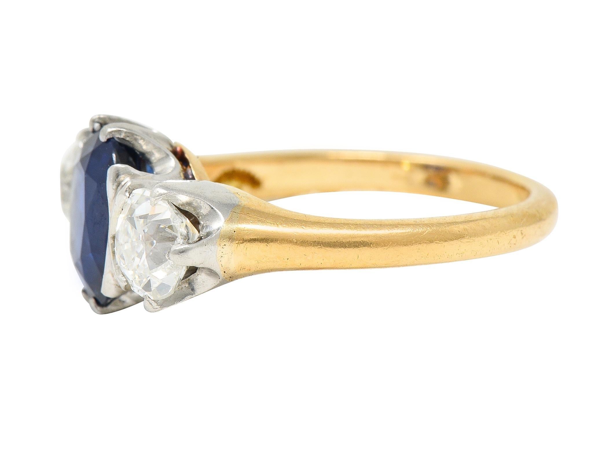 Tiffany & Co. Viktorianischer 18 Karat Ring aus Platin mit 2,48 Karat Saphir und Diamant, GIA für Damen oder Herren im Angebot