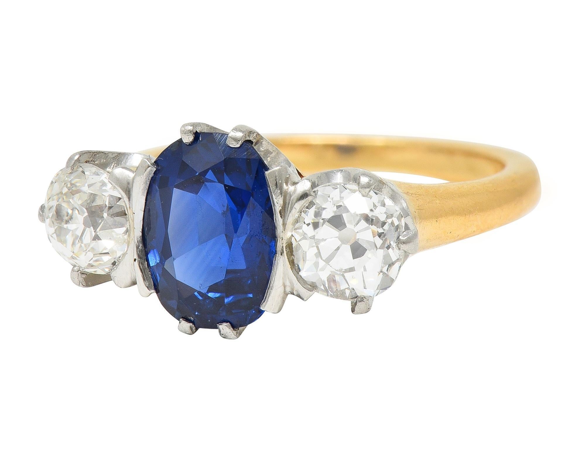 Oval Cut Tiffany & Co. Victorian 2.48 CTW Sapphire Diamond Platinum 18 Karat Ring GIA For Sale