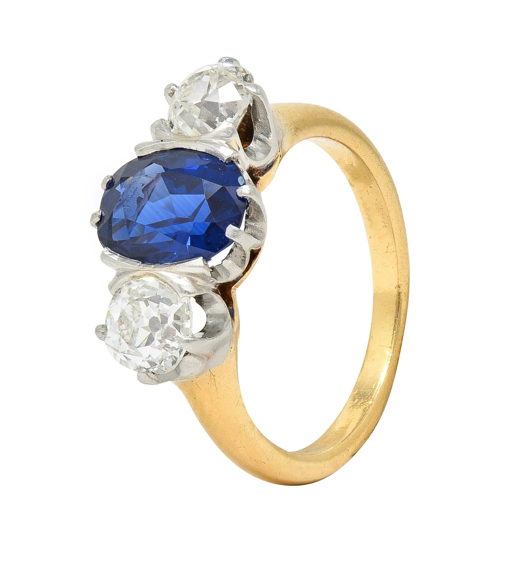 Women's or Men's Tiffany & Co. Victorian 2.48 CTW Sapphire Diamond Platinum 18 Karat Ring GIA For Sale