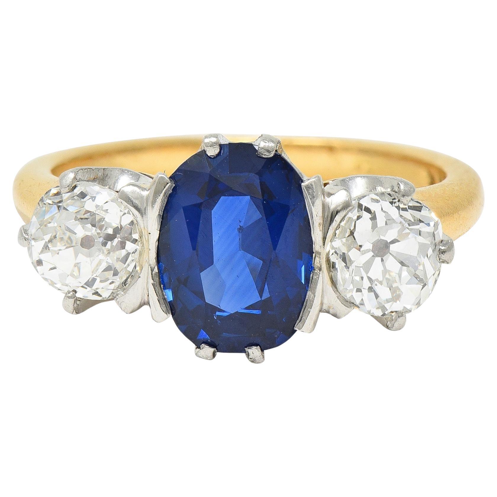 Tiffany & Co. Victorian 2.48 CTW Sapphire Diamond Platinum 18 Karat Ring GIA For Sale