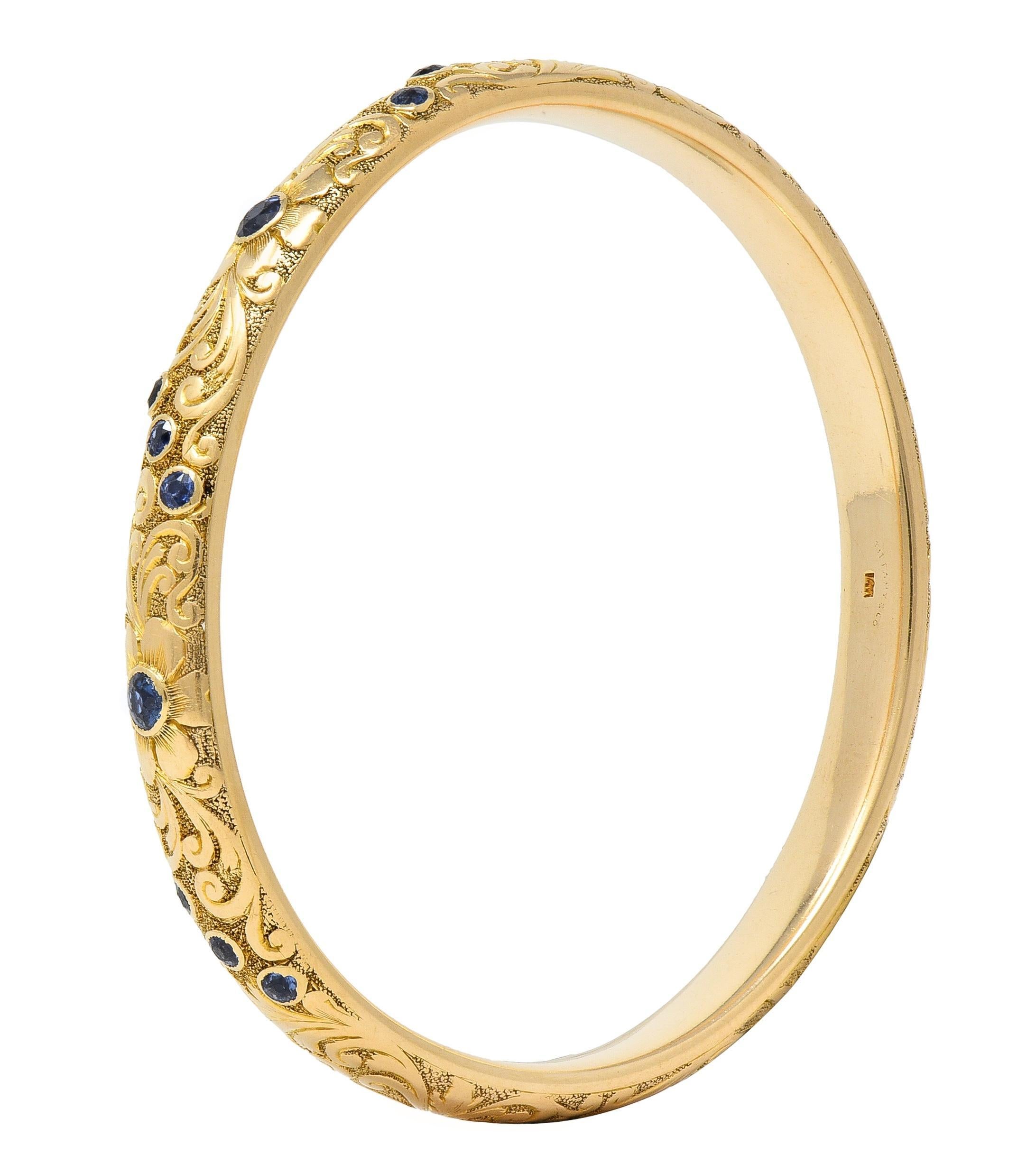 Tiffany & Co. Victorian Antique Sapphire 14 Karat Gold Floral Bangle Bracelet 5