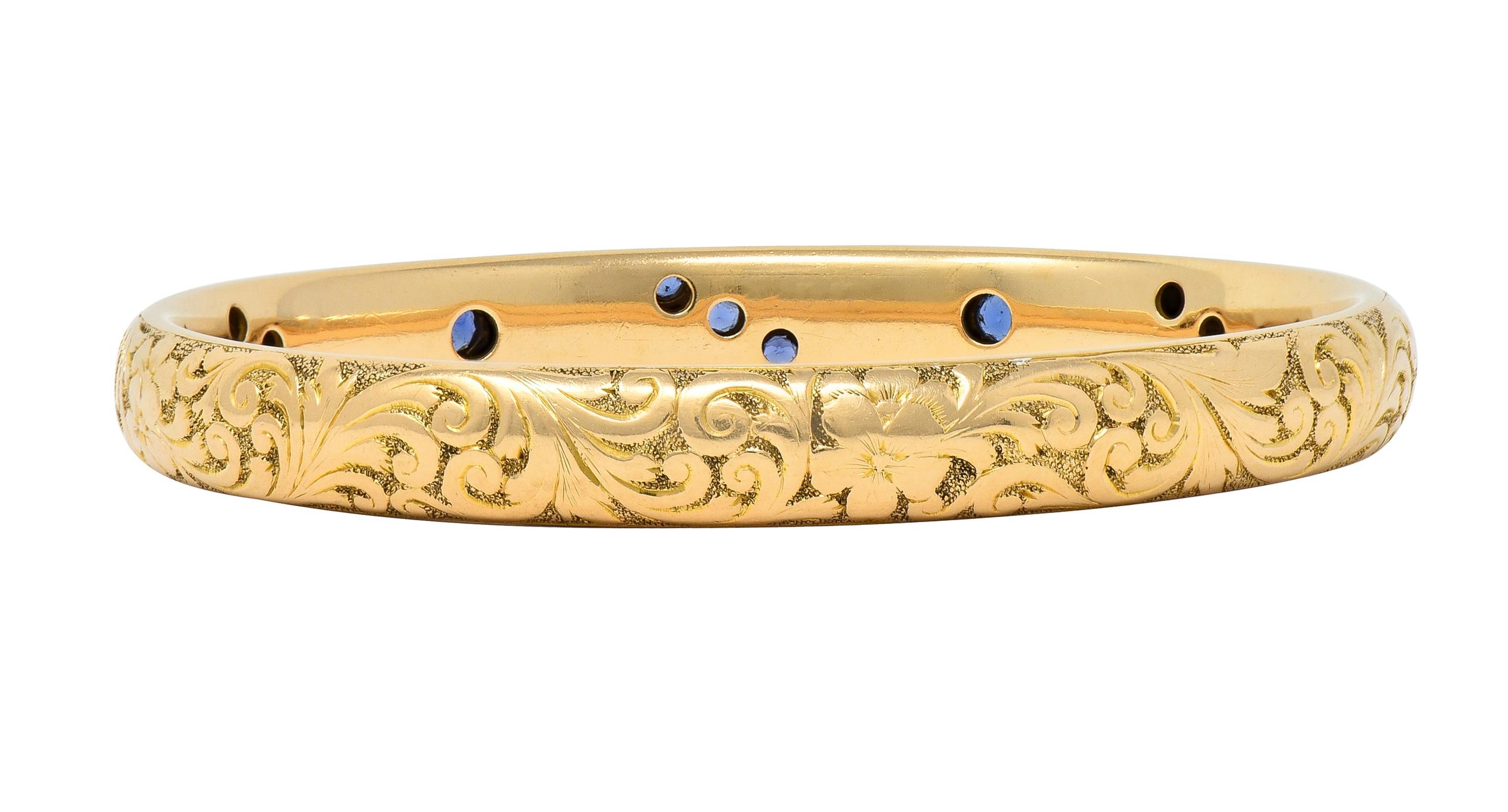 Tiffany & Co. Victorian Antique Sapphire 14 Karat Gold Floral Bangle Bracelet 1